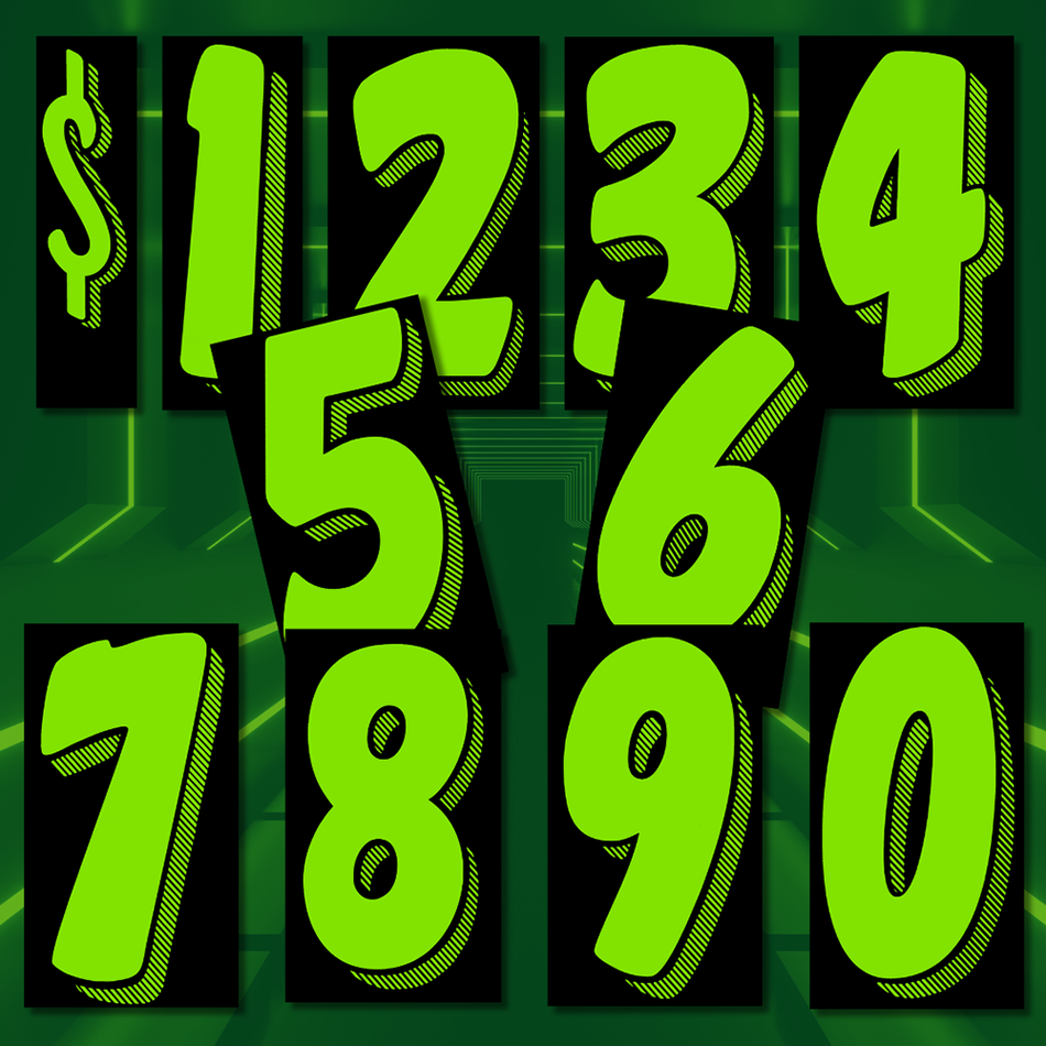 11.5" Black/Chartreuse Number Decals