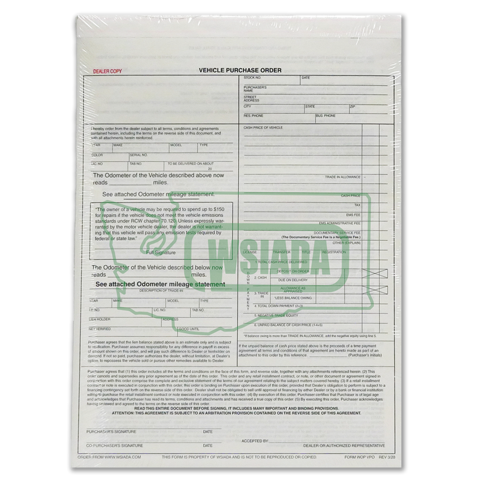 Vehicle Purchase Order Form