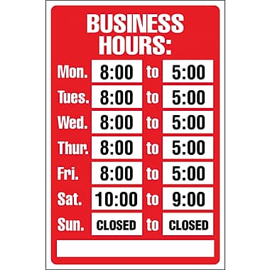 Business Hours Sign Red (Plastic)