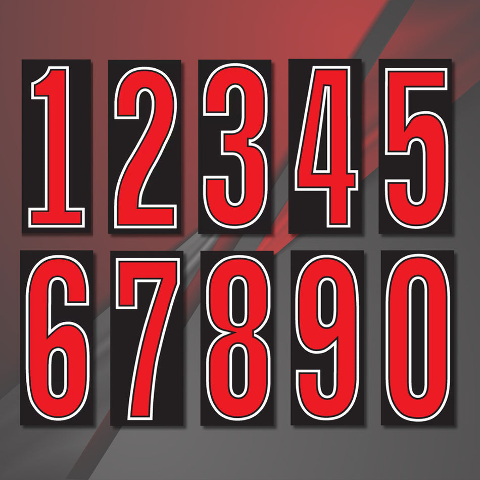 7.5"  Red/White/Black Number Decals