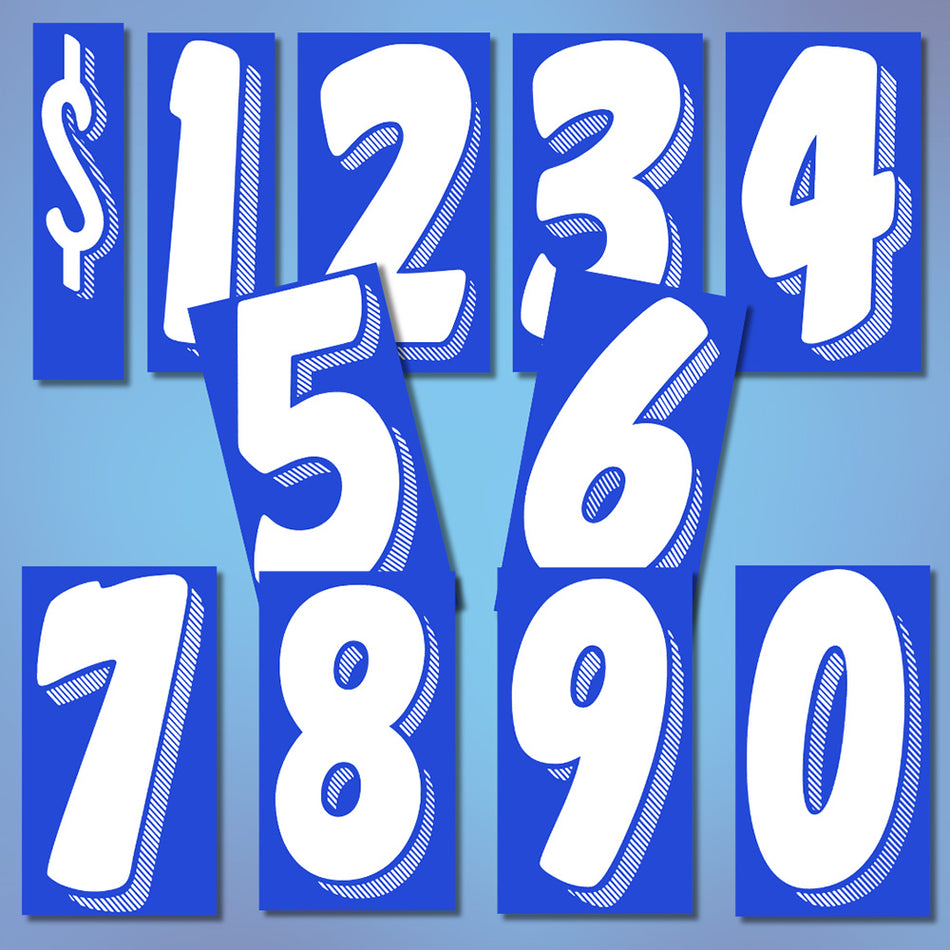 7.5" White/Blue Number Decals