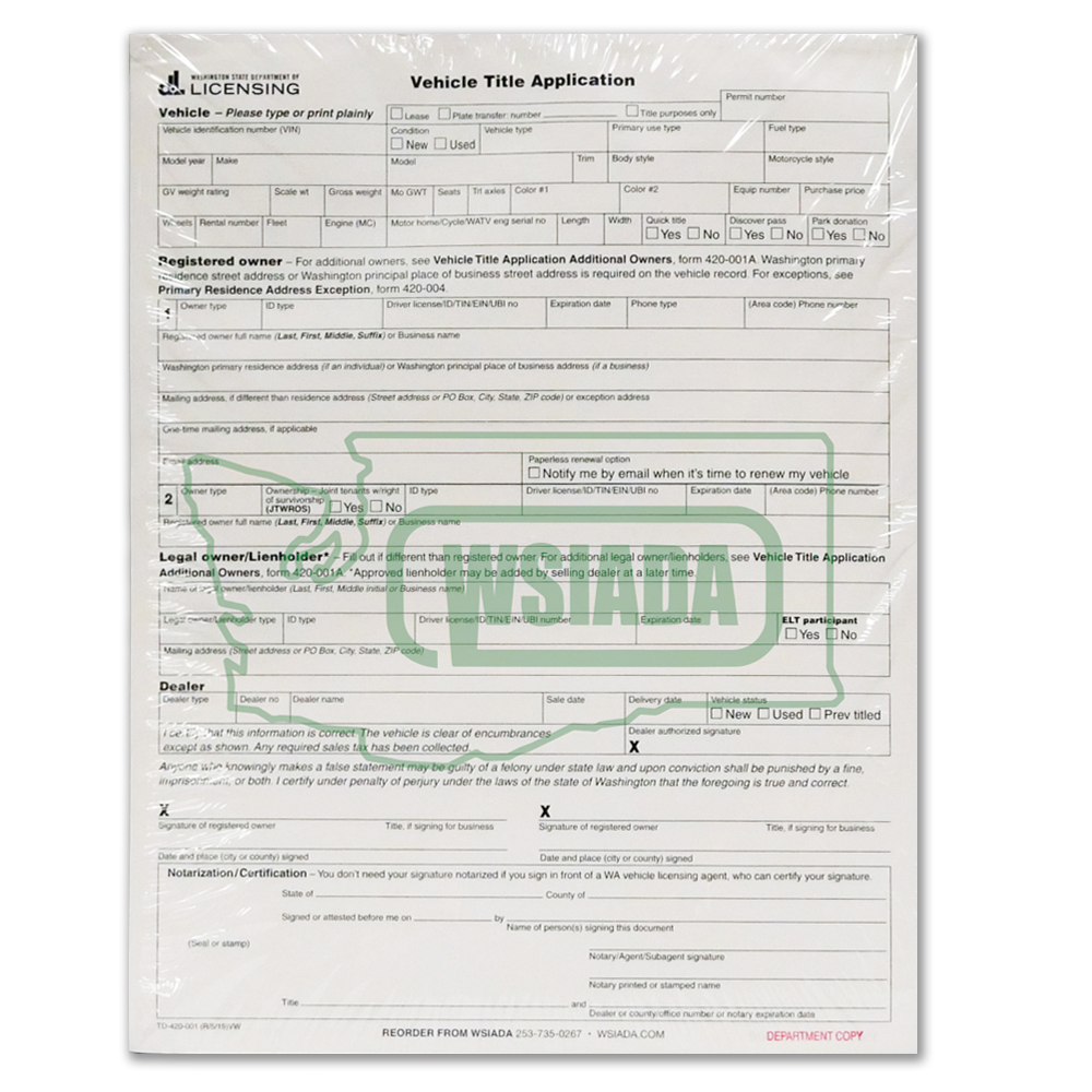 Vehicle Title Application Form (DOL) – WSIADA