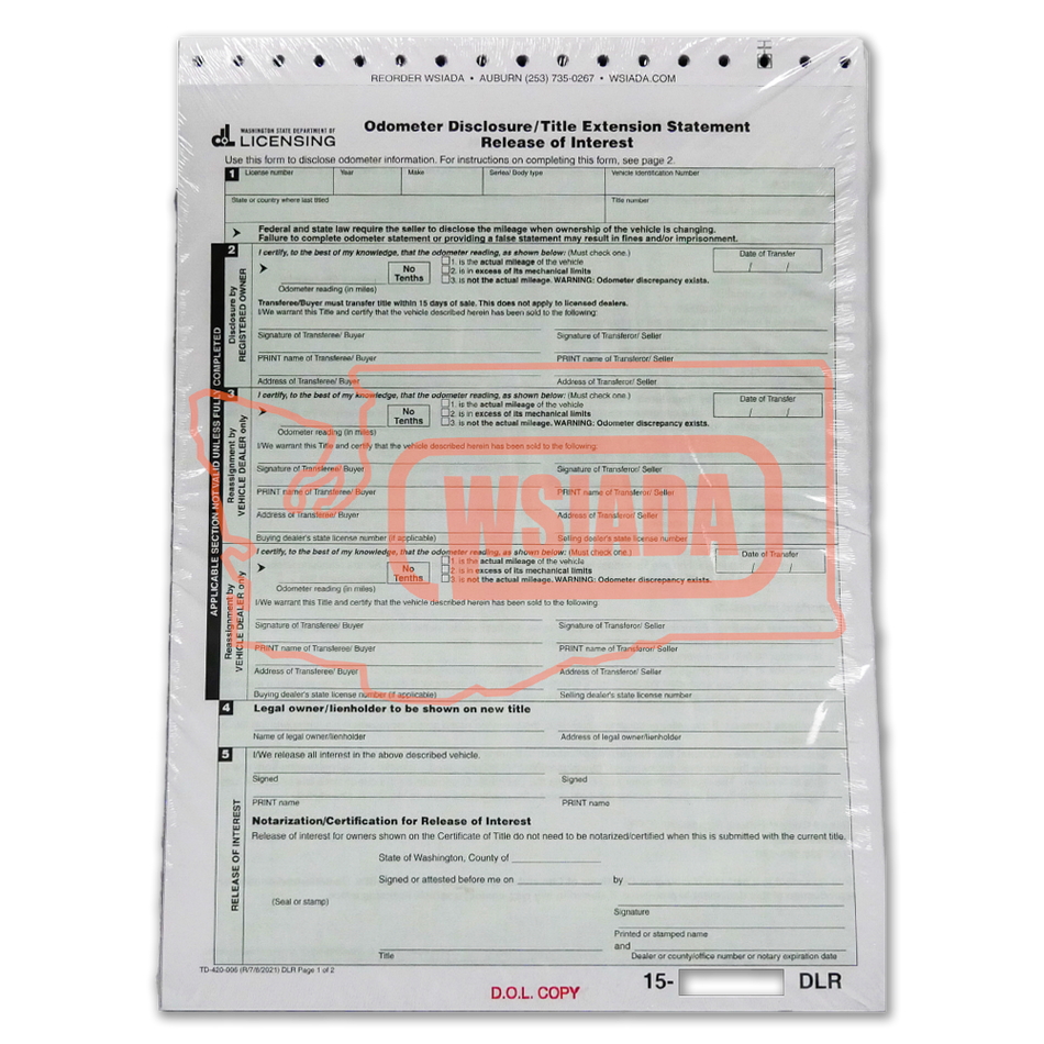 Classic Version - Odometer Disclosure Form - Washington