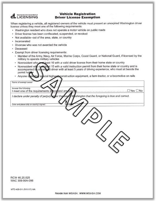 Vehicle Registration Drivers License Exemption