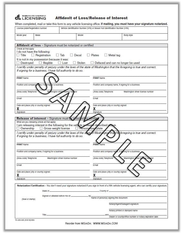 Affidavit of Loss/Release of Interest