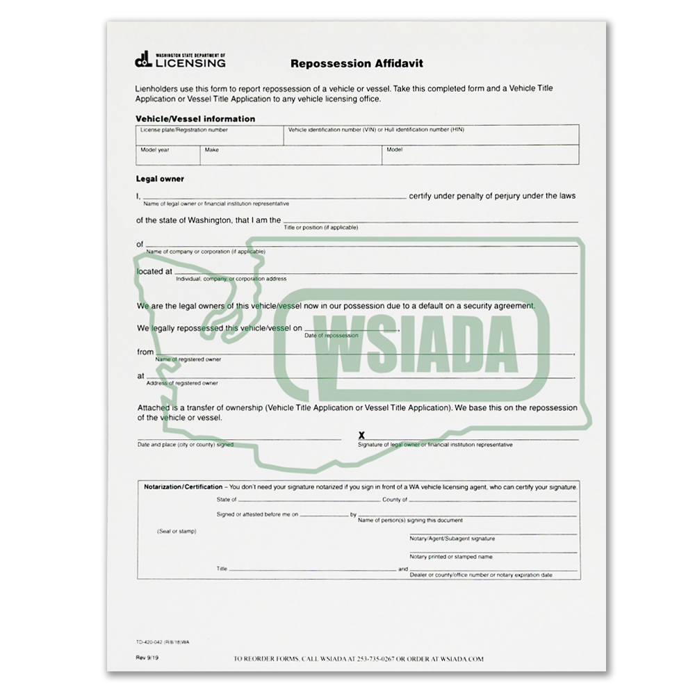 Repossession Affidavit – WSIADA Webstore
