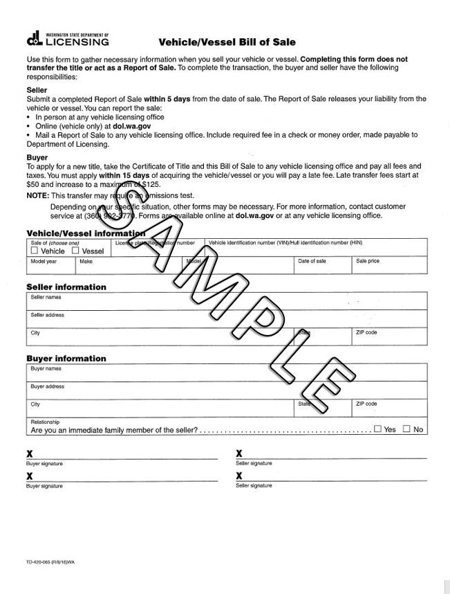 Vehicle/Vessel Bill of Sale