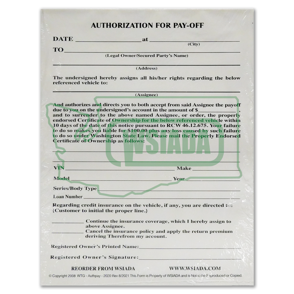 Authorization for Pay-Off