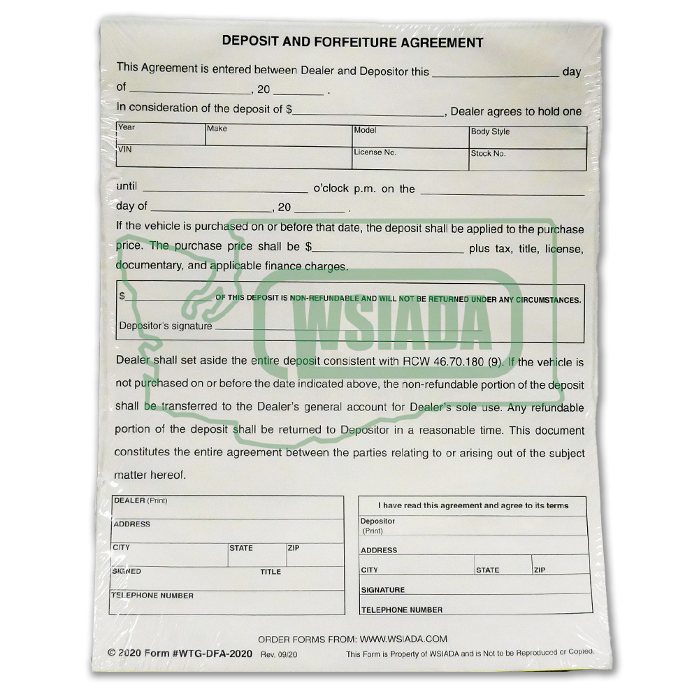 Deposit & Forfeiture Agreement – WSIADA