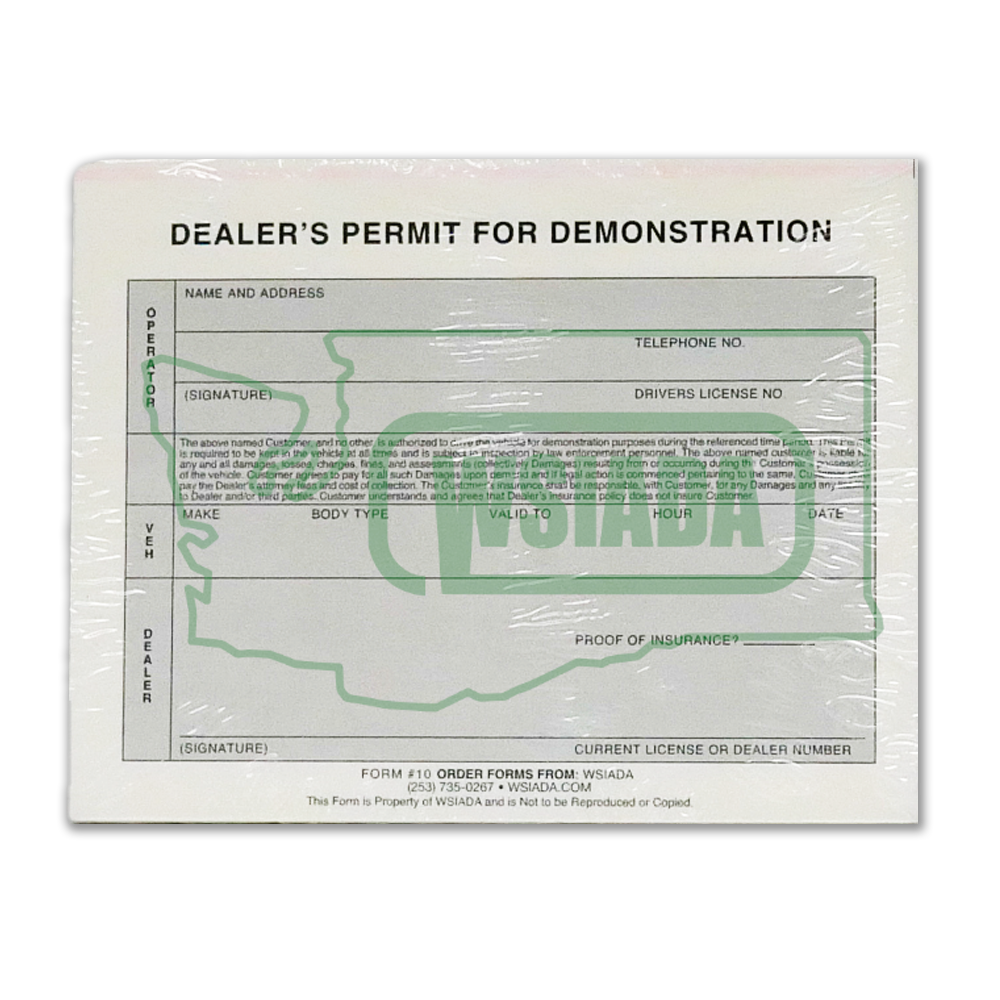 Dealer's Permit (for Demonstration) – WSIADA