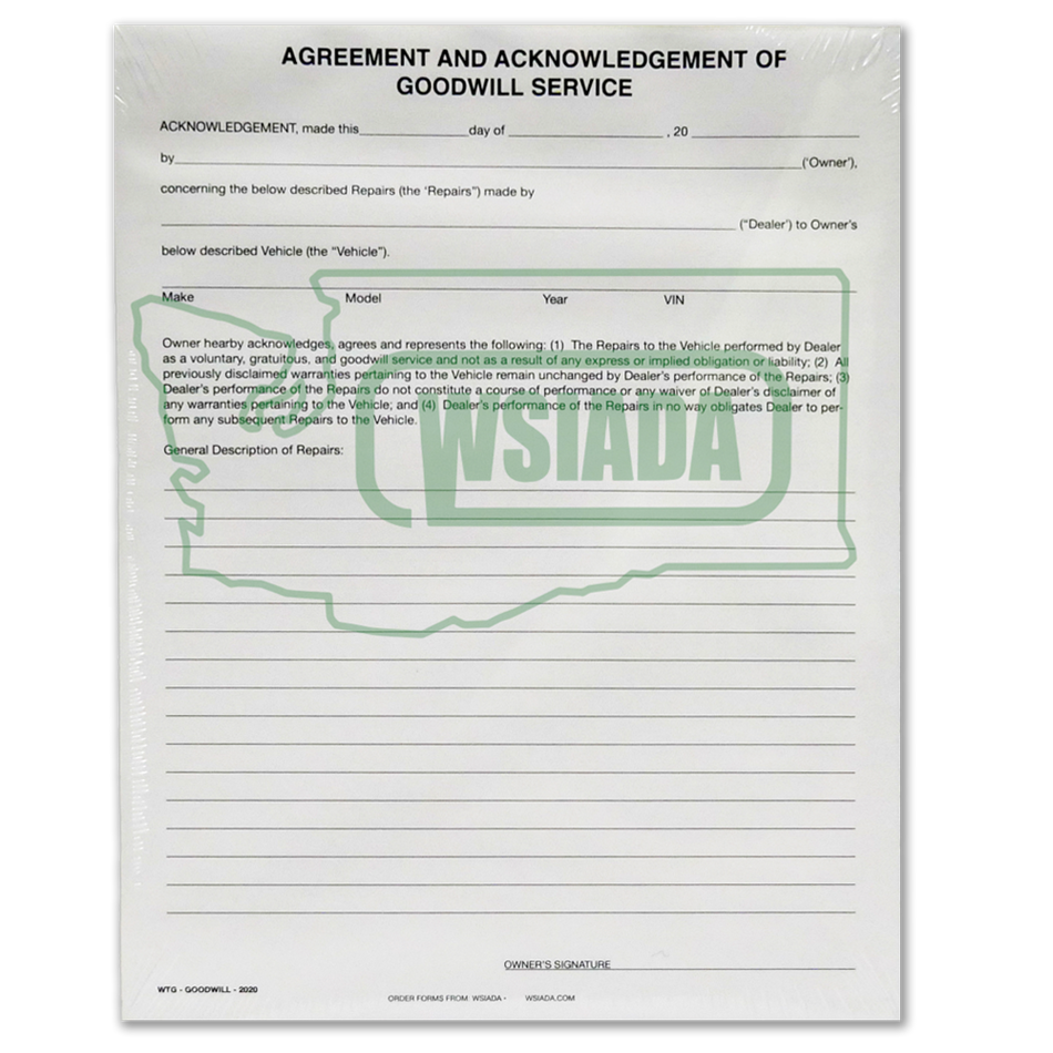 Agreement and Acknowledgement of Goodwill Service