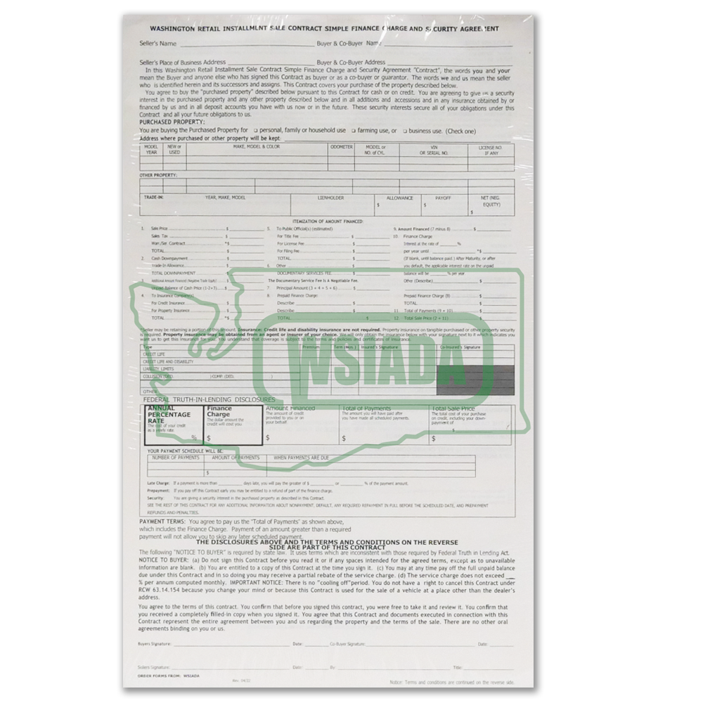 Retail Installment Contract – WSIADA Webstore