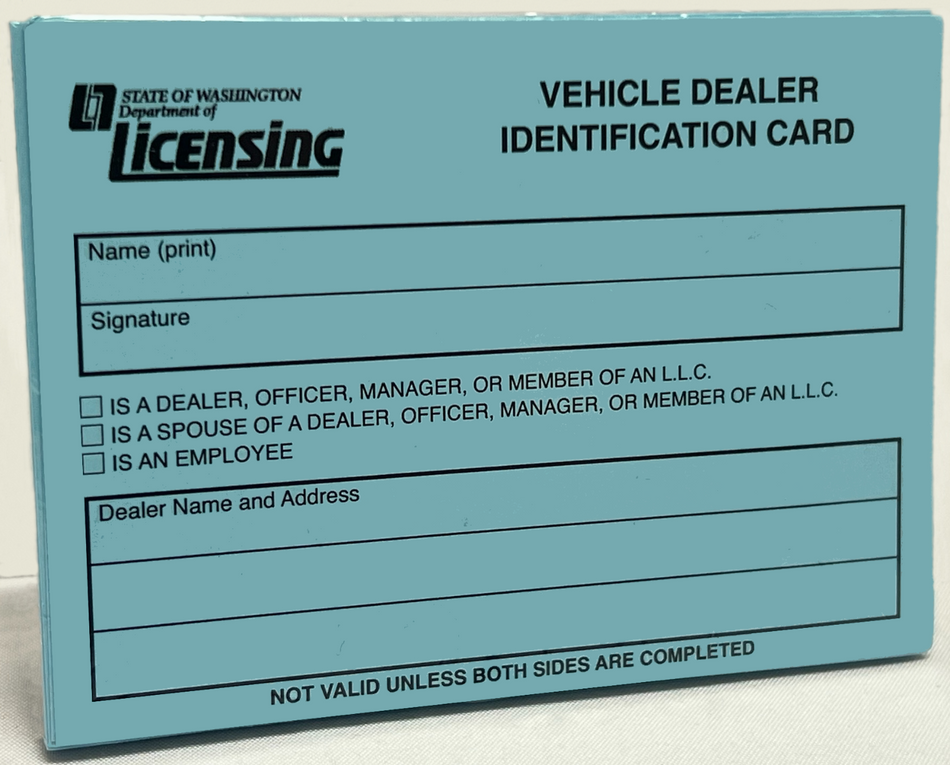Vehicle Dealer Identification Card (Blue Card)