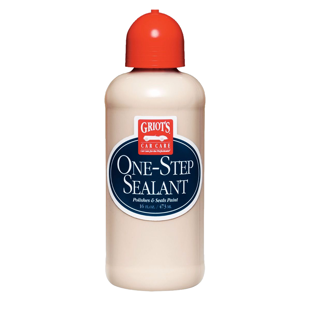 Bottle of Griot's One-Step Sealant with a red cap on a white background