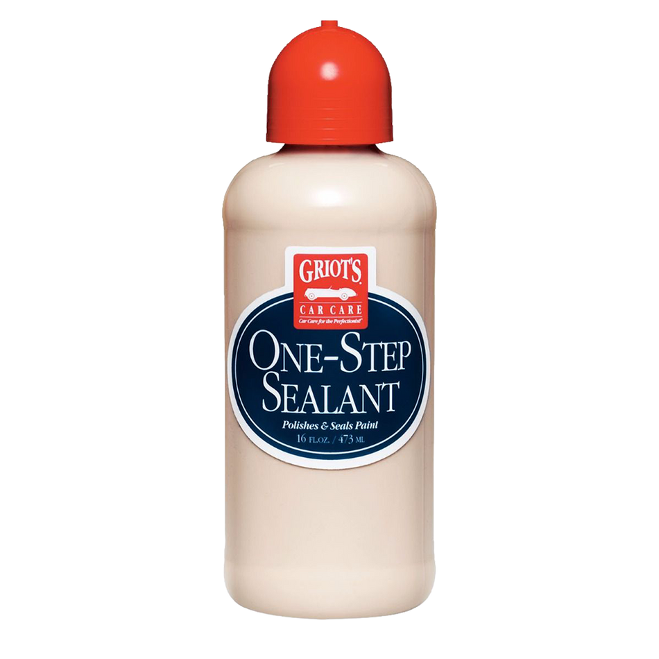 Bottle of Griot's One-Step Sealant with a red cap on a white background